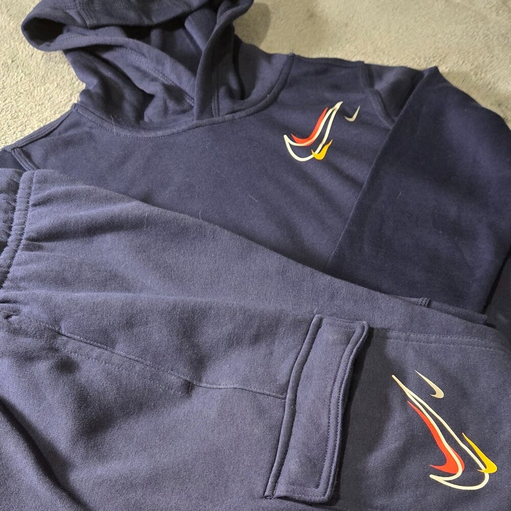 Boys **Large SET** Pullover Sweatshirt Hoodie/Sweat Pants Navy Blue Cotton
